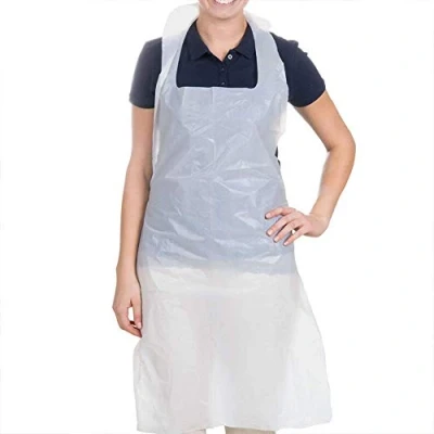 Image of 100 Pack Disposable Aprons for Adults White Waterproof Apron Plastic Medical Virus Protection PPE Throw Away Single Use