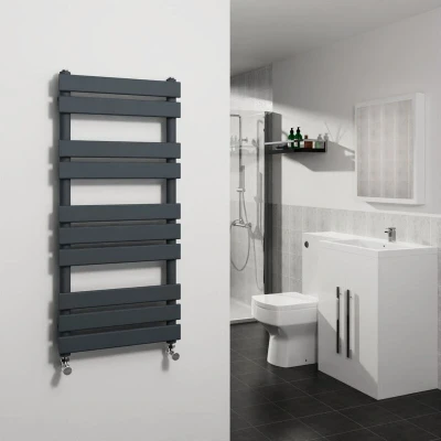 Image of Warmehaus Flat Panel Heated Towel Rail Grey Anthracite Bathroom Ladder Radiator Warmer 1000 x 450mm