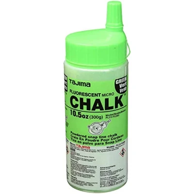 Image of TAJIMA Micro Chalk Fluorescent Green 10.5 oz (300g) Ultra Fine Snap Line with Durable Bottle &amp; Easy Fill Nozzle PLC2 FG300