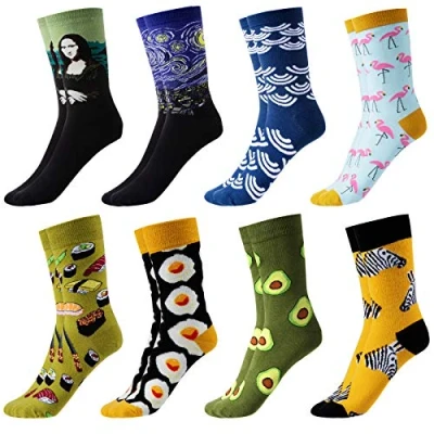 Image of GuKKK Mens Socks, 8 Pairs Men&#039;s Fun Dress Colorful Funky Socks for Women Men, Art Funny Casual Cotton Crew Office (Flamingo)