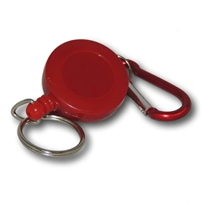 Image of EPOSGEAR Retractable Reel Recoil Pull Key Ring Chain Cord Carabiner Belt Clip Ski Pass ID Card Badge Holder (5 Pack, Red Keyring)