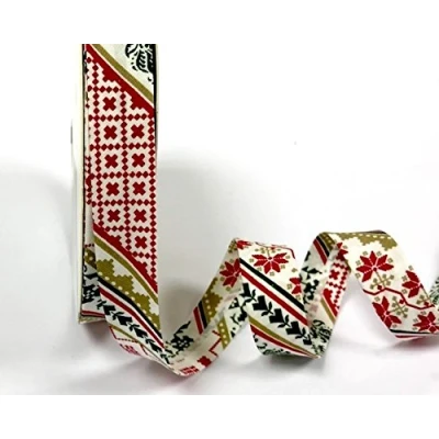 Image of Christmas Pattern 100% Cotton 18mm Bias Binding by Fany on a 25m Roll