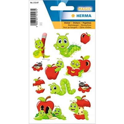 Image of HERMA 15147 Wiggly Eyes Stickers for Children, Fritz The Worm (11 Stickers, Plastic, Matte) Self Adhesive, Permanent Adhesive Motif Labels Girls and Boys, Colourful