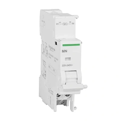Image of Schneider Electric a9 N26960 Trigger with Voltage Minimum MN, Fixed, 82.5 mm Height x 18 Width 68 depth, 220 240 VAC, 50/60 Hz, White