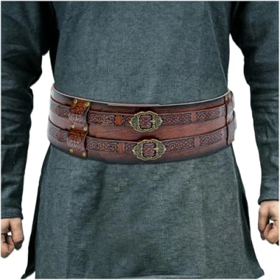 Image of HiiFeuer Viking Wide Belt, Medieval Faux Leather Armor Belt Knight Corset LARP Costume (Brown)