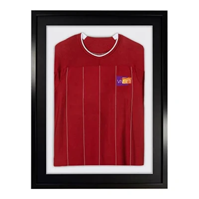 Image of Vivarti DIY Adult 3D Mounted Sports Shirt Display Frame for Football Shirt, Rugby Band T Shadow Box 60 x 80cm Black Frame, Mount, White Backing Card