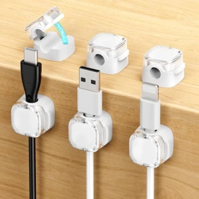 Image of Ushine 6 Pcs Magnetic Cable Tidy Clips Self Adhesive,Desk Organiser Clips,Cable Smooth Adjustable,Desktop Neat and Clean,Cable Management for Desks,Bedside Tables,Charging Cables,Walls,Car