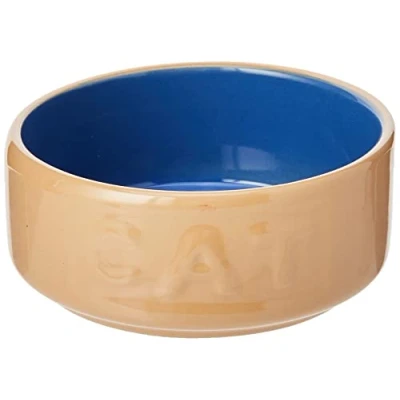 Image of Mason Cash Cane &amp; Blue Lettered Stoneware Cat Bowl, 13 cm