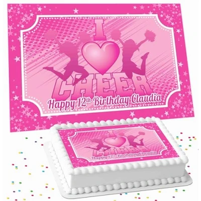 Image of CHEERLEADER PINK RECTANGLE BIRTHDAY PERSONALISED ICING EDIBLE COSTCO CAKE TOPPER DECORATION R1 35