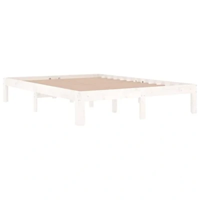 Image of vidaXL Wooden Bed Frame Base Platform Double Solid Pine Wood, White Finish, 135x190 cm