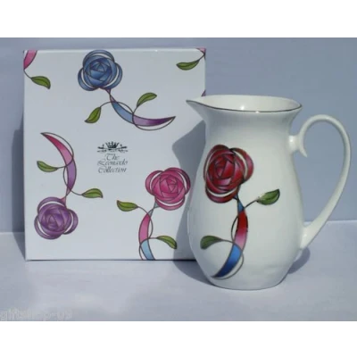 Image of Leonardo White Fine China Jug Pink Floral Rose Design Gift Boxed
