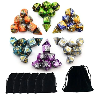 Image of SmartDealsPro Double Colors Polyhedral Dice Sets with Pouches for D&amp;D DND RPG MTG Dungeon and Dragons Table Board Roll Playing Games D4 D6 D8 D10 D% D12 D20 (6 Color Sets)