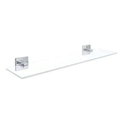 Image of GROHE Start Cube Glass Shelf with Stainless Steel Holders (Glass and Metal, Wall Mounted, Concealed Fastening, Screws Dowels), Size 530 mm, Extra Easy to Fit QuickGlue, 41109DC0