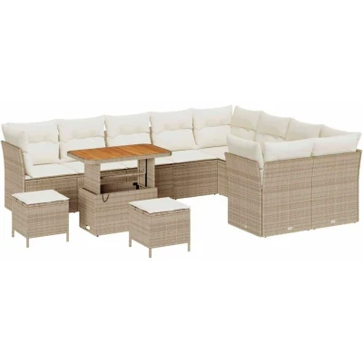 Image of vidaXL 12 Piece Garden Sofa Set with Cushions Beige Poly Rattan Acacia