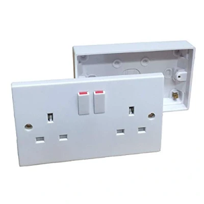 Image of Double Wall Socket &amp; Back Box Pattress. Twin 2 Gang Switched Plug Electrical (2)