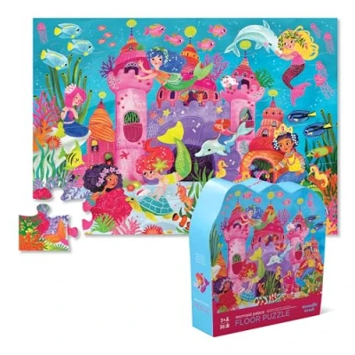 Image of Crocodile Creek Mermaid Palace 36 Piece Jigsaw Floor Puzzle with Heavy Duty Shaped Box for Storage, Large 20&quot; x 27&quot; Completed Size, Designed Kids Ages 3 Years and up
