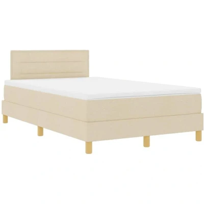 Image of Box Spring Bed with Mattress Cream 120x200 cm Fabric Vidaxl