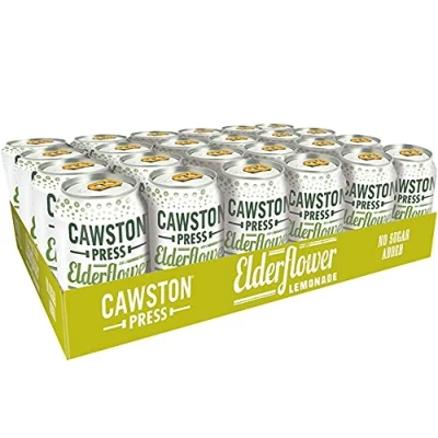 Image of Cawston Press Elderflower Lemonade Fizzy Drink Blended with Sparkling Water and Pressed Apple Juice (330ml x 24 cans) Gluten Free Vegan No Added Sugar