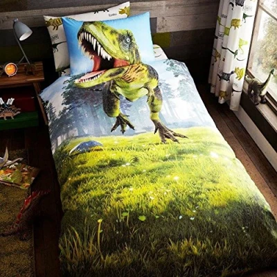 Image of GC GAVENO CAVAILIA Kids Printed Duvet Cover &amp; Sheet Set, Easy Care Polycotton Children Bedding, Single, Dino