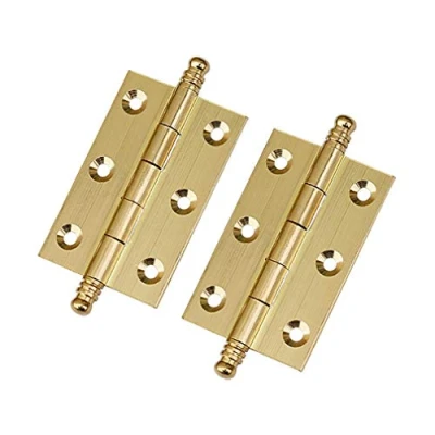 Image of Tiazza 2Pcs 3&quot;/75mm Antique Pure Brass Hinges Furniture Cabinet Drawer Door Double Bead (Gold)