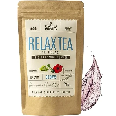 Image of RELAX Tea Night Time Stress &amp; Anxiety Relief, Calm Chamomile, Lemon Balm, St. John&#039;s Wort, Licorice Root, Orange Peel, Hibiscus, Fennel, Cardamom Caffeine Free Herbal Infusion 100g