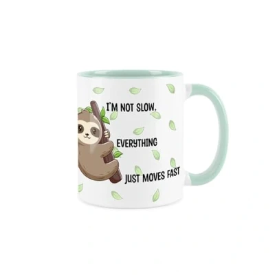 Image of Purely Home Novelty Sloth Mug I&#039;m Not Slow Everything is Fast Animal Pun Gift Tea/Coffee Present Mint Green