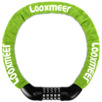 Image of Looxmeer Bike Lock Heavy Duty, 900mm 5 Digit Combination Bicycle Chain High Security, Resettable 100,000 Codes Cycling for Bicycle, Motorcycle, Scooter, Door, Gate Fence, Green