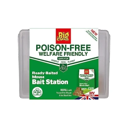 Image of The Big Cheese Ready Baited Mouse Bait Station Poison Free Welfare Friendly British Grain Lockable Safe Around Children and Pets Monitor Infestations