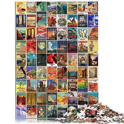 Image of puzzle for Adults Vintage Travel Wall Art adult jigsaw 1000 &amp; Children Cardboard puzzles Difficult and Challenge Size: 26x38cm
