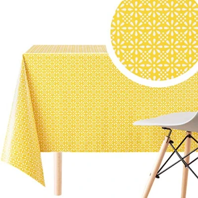 Image of KP HOME Waterproof PVC Wipe Clean Tablecloth Rectangle Oilcloth 78 X 55 in 200 140 cm Retro Floral Print Table Cloth Wipeable Dinning Plastic Cover Down Yellow