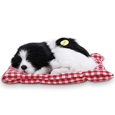 Image of Plush Dog Toy, Children Lovely Stuffed Toys Simulation Animal Doll Sleeping Dogs with Sound for Kids(Black White)