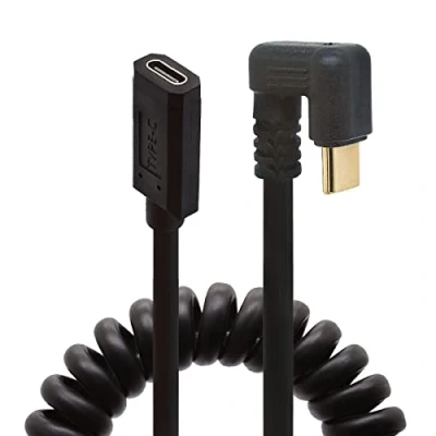 Image of Spring Coiled USB C Cable, 180 Degree Angle U Shaped 3.1 Male to Female 3A Fast Data Charging Cord Type Extension Cables, Compatible With 4K Video/Notebook/Dock (1.2 Meter)
