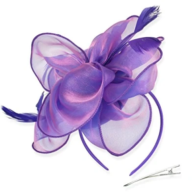 Image of DRESHOW Fascinators Hat for Women Cocktail Tea Party Headwear Flower Mesh Ribbon Feathers Headband