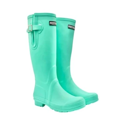 Image of Festival Womens Ladies Authentic RUBBER Wellington with Working Adjustable Strap Wellie Boots Tall Neoprene Lined PINK, BLACK, TEAL (Teal, UK Footwear Size System, Adult, Women, Numeric, Medium, 6)