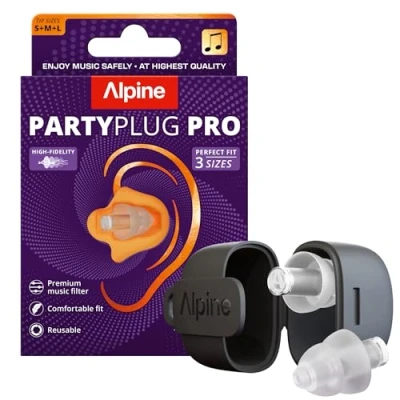 Image of Alpine PartyPlug Pro Ear Plugs for Concerts, High Fidelity Professional Earplugs, 21dB Noise Reduction, Premium Hearing Protection Music Festivals, Raves &amp; Events, Incl. 3 Tip Sizes, Transparent