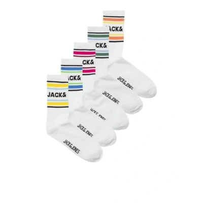 Image of JACK &amp; JONES Men&#039;s Jacgavin Tennis Socks 5 Pack, White/Pack: White, One Size