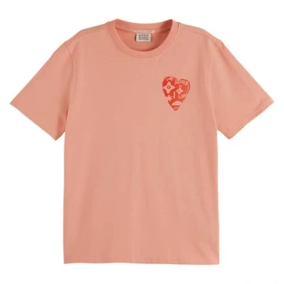 Image of Scotch &amp; Soda Chest Artwork Regular FIT Print Tshirt, Women&#039;s, Size: Large, Peach pink