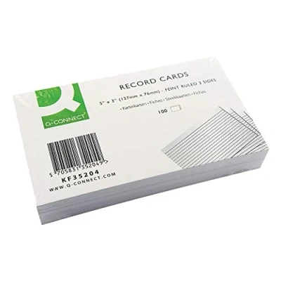 Image of Q Connect (5 x 3 Inch) Feint Ruled Lined Record Cards Double Sided Revision 100 Cards)