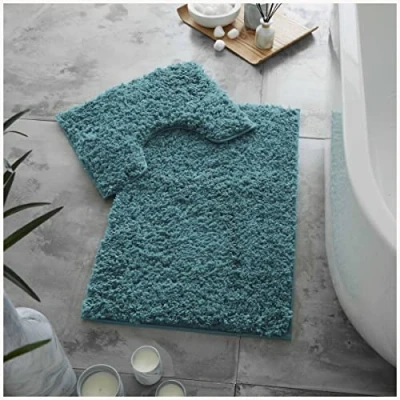 Image of GC GAVENO CAVAILIA Bath Mat Non Slip 2 Piece Extra Soft Quick Dry Bathroom Super Water Absorbent Toilet Rug Washable Rugs &amp; Mats Teal