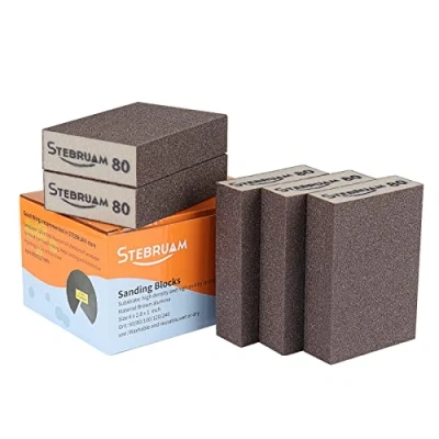 Image of STEBRUAM 5 Pieces Sanding Sponges,Coarse and Fine Blocks 80 Grits Specifications Pads,sand sponge Washable Reusable,Sand Paper Pack for Metal Wood Wall