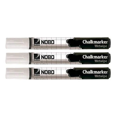 Image of Nobo White Chalkmarkers, Pack of 3, No Dust Residue, 34438398