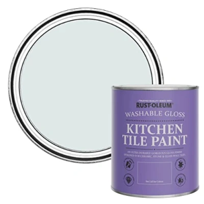 Image of Rust Oleum Blue Water Resistant Kitchen Tile Paint in Gloss Finish Marcella 750ml