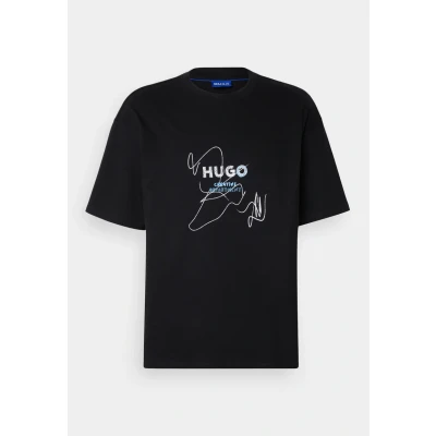 Image of HUGO Nabion Print Tshirt, Men&#039;s, Size: Large, Black