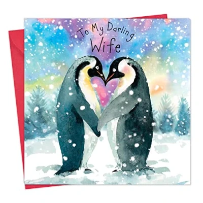Image of Twizler Merry Christmas Card for Wife with Penguins Xmas Womens Her Female