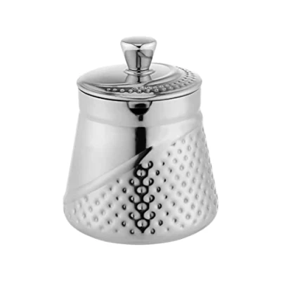 Image of Café Olé AHS 013 Arabica Hammered Sugar Bowl with Lid 18/10 Stainless Steel Mirror Polished Keep Fresh, Silver