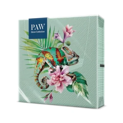 Image of PAW Paper Napkins 3 Layers (33 x 33 cm) I 20 Units Perfect for Birthdays, Parties, Weddings, Communion and Celebrations Coloured Chameleon Exotic
