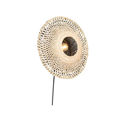 Image of Qazqa Oriental Wall Lamp I Light Rattan 35 cm with Plug Rina Suitable for LED E27 1 Bamboo Living Room Kitchen Bedroom