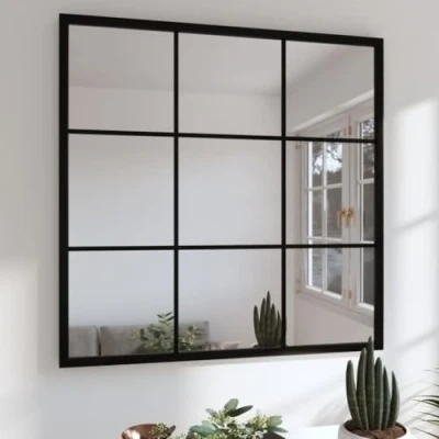 Image of vidaXL Wall Mounted Mirror, Square Design, Black Framed, 60x60 cm, Metal Frame, Easy To Install, 3mm Thick Glass, Timeless Home Decor Addition