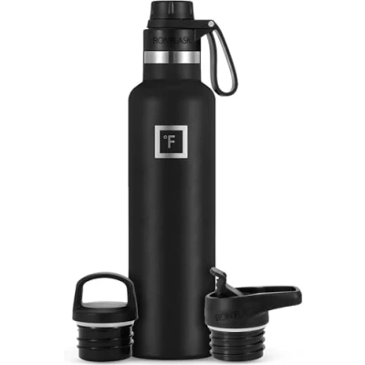Image of Hydration Camping &amp; Hiking Flask 710ml 3 Lids (Narrow Straw/Spout Lid) Stainless Steel Water Bottle with Straw Lid Metal Double Walled Insulated Leakproof Sports Gym School Kids