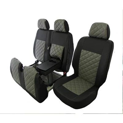 Image of Texmar Designed to fit MERCEDES SPRINTER, Crafter 2006 2018 LHD BLACK GRAY ECO LEATHER Seat Covers 2+1 (1 single 1 double)